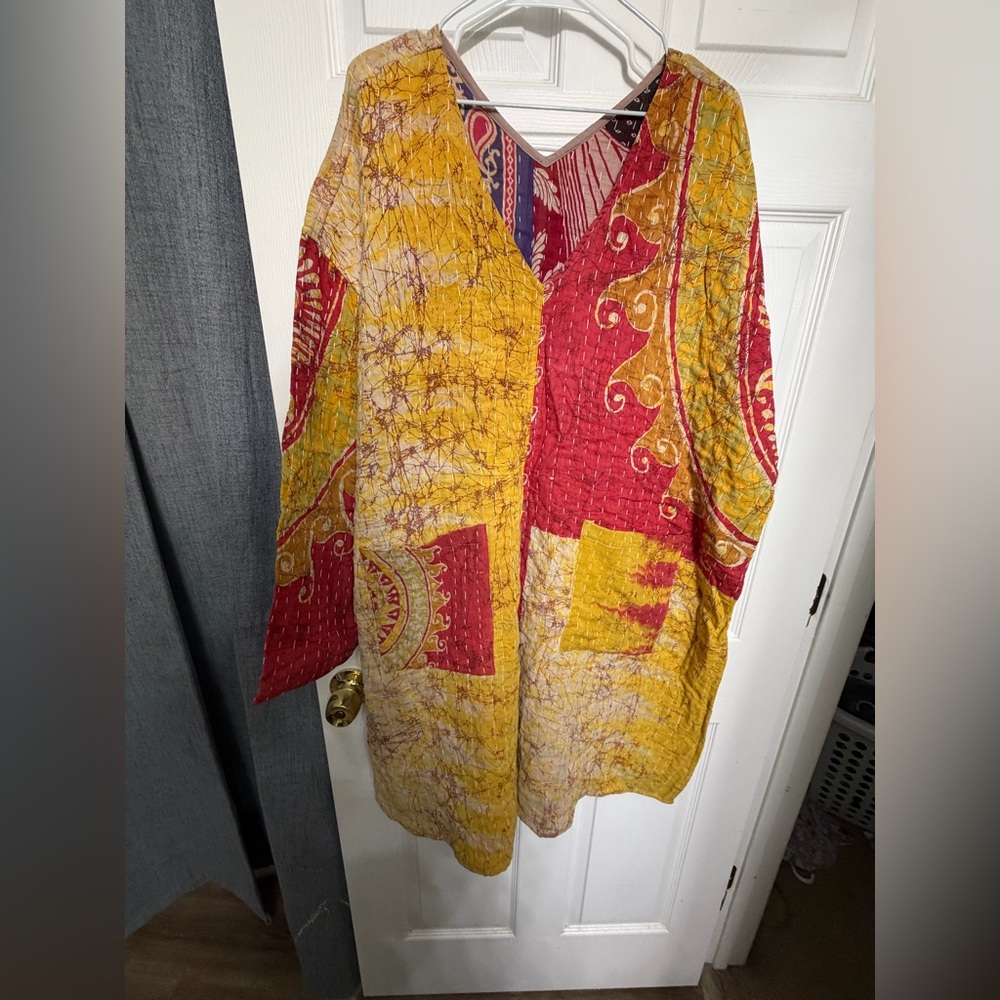 Kantha Boho Patchwork Quilted Jacket In Mustard Y… - image 1